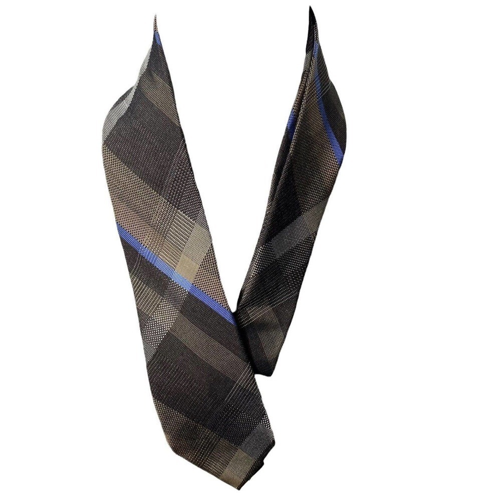 Michael Kors Mens Brown Blue White PLAID Woven Silk‎ Blend Tie Neckwear